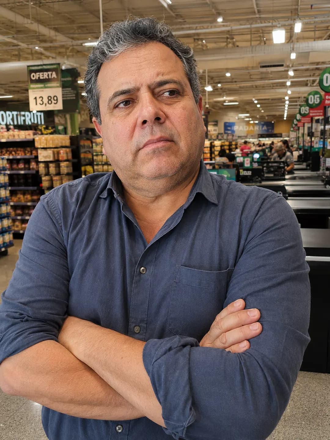 Dono de grupo de varejo alimentar olhando a operação